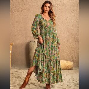 Long Sleeve Paisely Maxi Dress